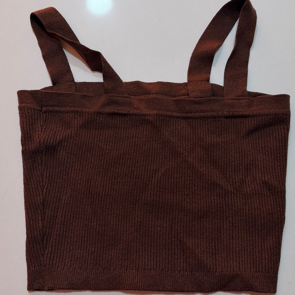 Brown Ribbed Crop Top - Picture 3 of 3